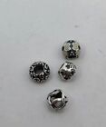 Lot of 4 Sterling Silver PANDORA Charms Beads All with Repeating Designs