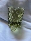Vintage Fenton Colonial Green Glass Hobnail Footed Toothpick Holder