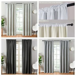 2 Pcs Blackout Thermal Linen Curtain Livingroom Bedroom Rod Pocket Curtains Grey