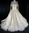 YSA Makino Silk Organza Wedding Dress Ballgown 10 Ivory Gold Embroidery Crystals