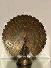 Vintage Painted Brass Peacock Figurine Decoration 6 1/2”T By 6”W