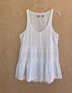 SO Authentic Heritage White Sleeveless Eyelet baby Doll Tank Top - Small