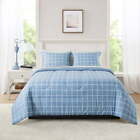 Blue Check Reversible 7-Piece Bed in a Bag Comforter Set with Sheets, Queen