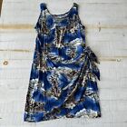 Vintage Hilo Hattie Hawaiian Wrap Dress size XL Blue Ukulele Palm Trees Rayon