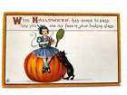 Vintage 1900-1920 Halloween Postcard Girl Looking in Mirror
