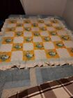 Vtg Handmade  Quilt  With Squares Featuring Flower Carts