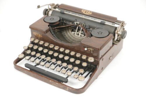 VTG 1930s Royal Model P Portable Typewriter w/ Hard Case Brown WOODGRAIN Rare