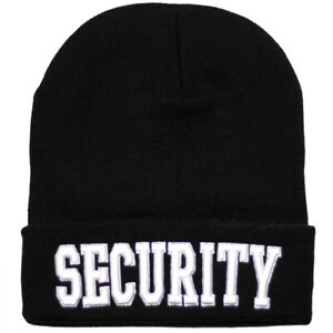 Beanie Hat Ribbed Security Embroidered Black Knit Ski Cap Warm Solid Men Winter