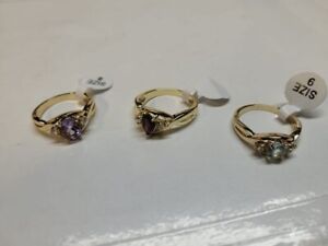 gold tone costume jewelry rings sim diamond gemstones size 9 / rb1 r3 d19