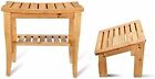Deluxe Wooden Bamboo Shower Seat Bench and Angled Footstool W/ Storage Spa Bench