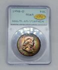 1958 D Franklin Half Dollar PCGS Rattler OGH MS65 CAC GOLD Rainbow Toned Monster