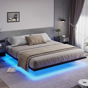 Floating Bed Frame King Size with LED Lights, Modern Metal Platform Bed Frame
