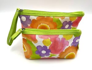 CLINIQUE Flower  Print Cosmetic Makeup Bag Set  Zipper Pouch (1 Large +1 Small )