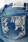 Grace in LA Women's Floral Embroidered Pockets Distressed Bootcut Stretch Jeans