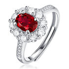 1CT Oval Cut Lab Created Red Ruby Engagement Wedding Rings 14K White Gold Plated