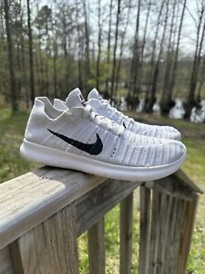 Nike Free RN Flyknit Women's Size 8 Running Shoes White Black Pure Platinum
