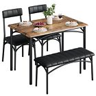 Dining Set Table and 2 Upholstered Chairs Bench Wood Top for Small Space Kitchen
