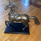 Bronze Horse Sculpture Base Wooden Vintage 12”