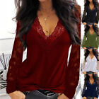 Womens Long Sleeve Lace Blouse Tops Ladies Solid Tee V-Neck Casual Loose T Shirt