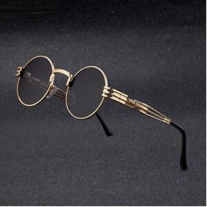 Men's Sunglasses Fashion Classic Vintage Retro Style Black Lens Round Gold Frame