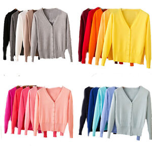 Women fake cashmere Sweater Cardigan Thin Knit  Long Sleeve Tops V-neck Jumpers
