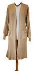 QED Beige long warm open front knit cardigan long sleeves pockets One Size New