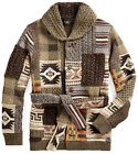 RRL Ralph Lauren Southwestern Wool Cotton Blend Patchwork Ranch Cardigan-MEN- XL