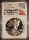 2021 W T-2 NGC PF70 UC ADVANCE RELEASES SILVER EAGLE GAUDIOSO SIGNED FLAG LABEL