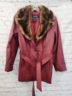 Terry Lewis Classic Luxuries Women's Burgundy Leather Trench Jacket W/ Faux Fur