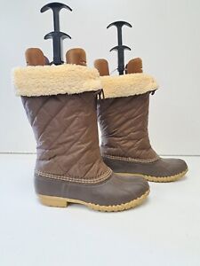 LL Bean Womens Duck Boots Shearling Wool Lined Brown Winter 265084 USA Size 8 M