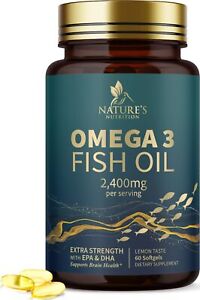 Omega 3 Fish Oil Capsules 3x Strength 2400mg EPA & DHA, Highest Potency
