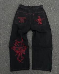 Y2k Jeans Mens Hip Hop Retro Skull Embroidery Washed Baggy Denim Pants New Strai