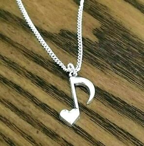 Silver Heart Music Note Necklace Eighth Note Music Jewelry Steve Perry Necklace