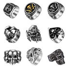 Mens Skull Head Biker Ring Stainless Steel Playing Card Motorcycle Band #7-15