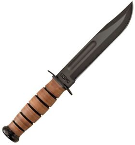 Ka-Bar USMC Fighting Fixed Blade Knife Stacked Leather Handle Black CS KA5017