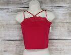 Umgee USA Womens Cross Over Cropped Lace Trim Camisole Top Size Medium Pink