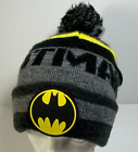 Batman Beanie Hat W/ Brim Logo Black Grey Yellow One-Size PomPom Super Soft New