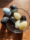 Alabaster Marble Stone Agate Egg Lot Of 9 Multicolor Medium Size Vintage