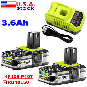 2x For RYOBI P108 18v 3.6Ah One Plus High Capacity Lithium-ion Battery / Charger
