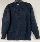 KNIT ONE VINTAGE JUMPER SWEATER WOMENS M/L GREY CHUNKY 50% MOHAIR 275