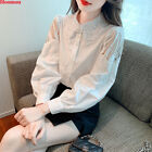 Korean Womens Embroidered Cotton Hollow Button Down Casual Blouse Tops Shirts