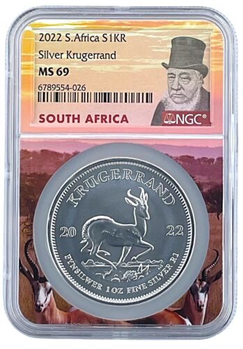 2022 South Africa 1oz Silver Krugerrand NGC MS69 Kruger Core POP 447