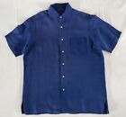 Ralph Lauren 100% Linen Shirt Men's Large Navy Blue Short Sleeve Purple Label