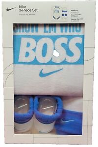 New Nike 0-6 Months Newborn Show 'Em Who's Boss 3-Piece Set Hat booties bodysuit