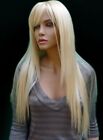 100% Human Hair New Women's Long Natural Light Blond Straight Full Wig 24 Inch