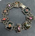 NAPIER Vintage Victorian Guilloche Enamel Panels Link Bracelet 7.5” Estate