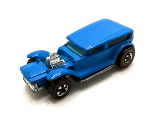 1969 Hot Wheels Demon Hot Rod Coffin Car Blue White Interior #6401 Vintage MCM