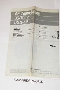 NIKON NIKKOR 35-70mm F3.3-4.5 AF ZOOM LENS INSTRUCTION MANUAL BOOK ORIGINAL