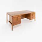 1960s Jens Risom Designs Double Pedestal Executive Desk w/ Wood Pulls in Walnut