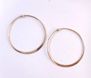 1.3g Vtg Signed NABCO 14k Solid Yellow Gold Round Hoop Earrings Thin 1-1/8